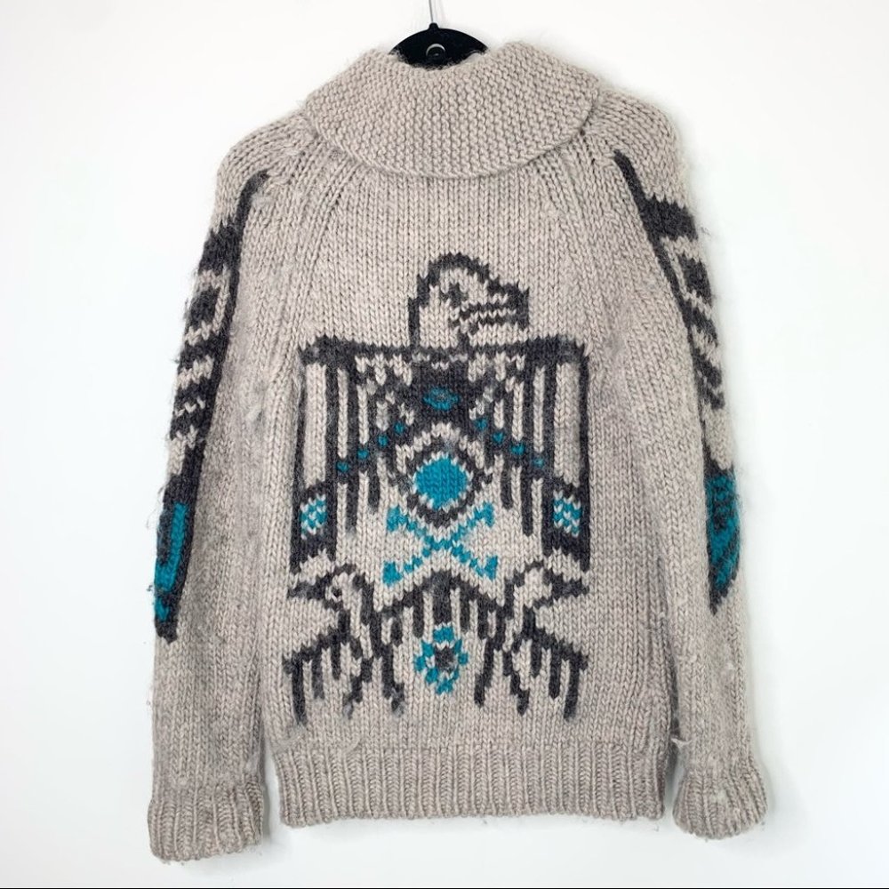 Aritzia TNA Grandpa Cowichan Tribal Bird Sea to Sky Wool Cardigan Size XS - Picture 9 of 9